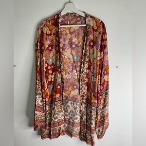 Burnt orange tone floral Short boho kimono. NWOT.